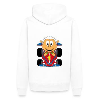 SCHAF - AUTO - RENNFAHRER - MOTORSPORT - TIER - Männer Premium Bio Hoodie - Weiß - Hinten - Nico (187cm)