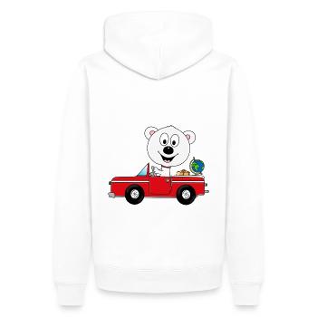 EISBÄR - AUTO - REISE - URLAUB - FERIEN - TIER - Männer Premium Bio Hoodie - Weiß - Hinten - Nico (187cm)