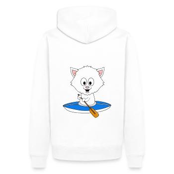 KANU - KAJA - WASSERSPORT - TIER - KATZE - FUN - Männer Premium Bio Hoodie - Weiß - Hinten - Nico (187cm)
