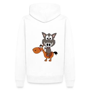 WILDSCHWEIN - PFERD - REITEN - TIERISCH - Männer Premium Bio Hoodie - Weiß - Hinten - Nico (187cm)