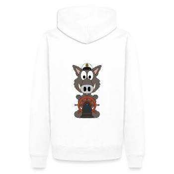 WILDSCHWEIN - KAPITÄN - MEER - SEE - TIER - BOOT - Männer Premium Bio Hoodie - Weiß - Hinten - Nico (187cm)
