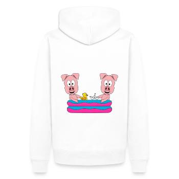 SCHWEINE - POOL - PLANSCHBECKEN - TIERE - FUN - Männer Premium Bio Hoodie - Weiß - Hinten - Nico (187cm)