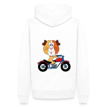 MOTORRAD - BIKER - MEERSCHWEINCHEN - TIERISCH - Männer Premium Bio Hoodie - Weiß - Hinten - Nico (187cm)
