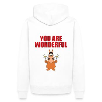 PFERD - PONY - WUNDERKERZEN - YOU ARE WONDERFUL - Männer Premium Bio Hoodie - Weiß - Hinten - Nico (187cm)