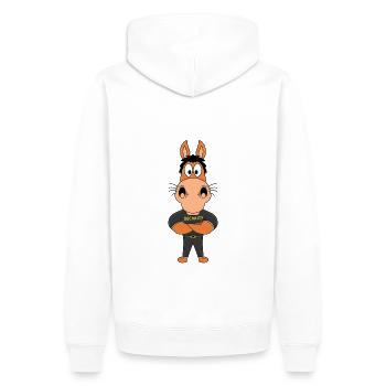 PFERD - PONY - SECURITY - BODYGUARD - TÜRSTEHER - Männer Premium Bio Hoodie - Weiß - Hinten - Nico (187cm)