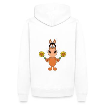 PFERD - PONY - SONNENBLUMEN - BLUMEN - LIEBE - Männer Premium Bio Hoodie - Weiß - Hinten - Nico (187cm)