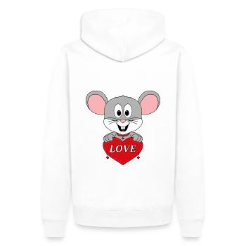 MAUS - HERZ - LIEBE - TIERISCH - VERLIEBT - TIER - Männer Premium Bio Hoodie - Weiß - Hinten - Nico (187cm)