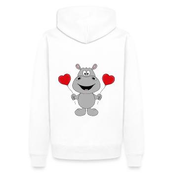 NILPFERD - LUFTBALLONS - LIEBE - TIERISCH - TIER - Männer Premium Bio Hoodie - Weiß - Hinten - Nico (187cm)