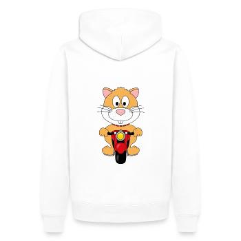 MOTORRAD - HAMSTER - BIKER - MOTORSPORT - TIER - Männer Premium Bio Hoodie - Weiß - Hinten - Nico (187cm)
