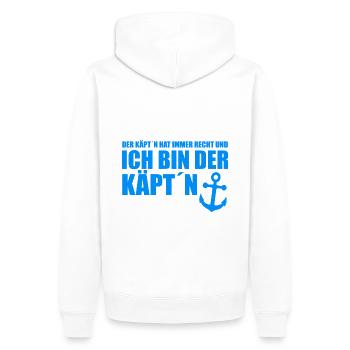DER KÄPT´N HAT IMMER RECHT - KAPITÄN - BOOT - MEER - Männer Premium Bio Hoodie - Weiß - Hinten - Nico (187cm)
