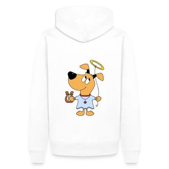 HUND - ENGEL - HIMMEL - HARFE - HEILIGENSCHEIN - Männer Premium Bio Hoodie - Weiß - Hinten - Nico (187cm)