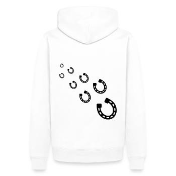 HUFEISEN - PFERD - PONY - REITEN - REITERIN - Männer Premium Bio Hoodie - Weiß - Hinten - Nico (187cm)