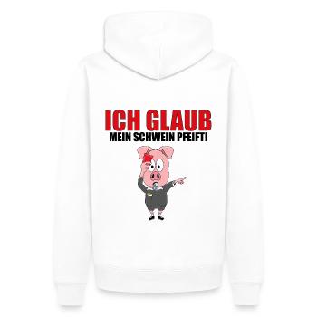 ICH GLAUB MEIN SCHWEIN PFEIFT! - SCHIEDSRICHTER - Männer Premium Bio Hoodie - Weiß - Hinten - Nico (187cm)