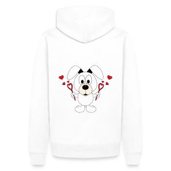 HUND - LIEBE - SEIFENBLASEN - TIERLIEB - TIERISCH - Männer Premium Bio Hoodie - Weiß - Hinten - Nico (187cm)