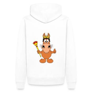 PFERD - KÖNIG - PRINZ - KÖNIGIN - PRINZESSIN - Männer Premium Bio Hoodie - Weiß - Hinten - Nico (187cm)