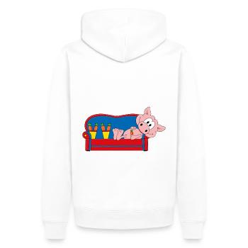 SCHWEIN - SOFA - WOCHENENDE - URLAUB - FERIEN - Männer Premium Bio Hoodie - Weiß - Hinten - Nico (187cm)