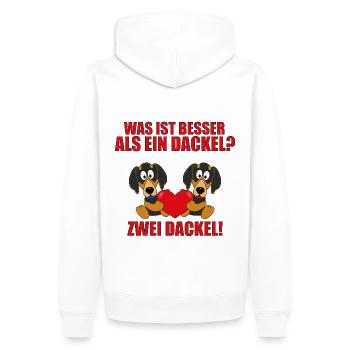 DACKEL - LIEBE - TECKEL - DACHSHUND - WAS IST... - Männer Premium Bio Hoodie - Weiß - Hinten - Nico (187cm)