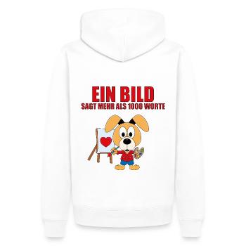 HUND - MALER - KÜNSTLER - LIEBE - EIN BILD SAGT... - Männer Premium Bio Hoodie - Weiß - Hinten - Nico (187cm)