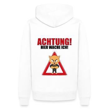 KATZE - KATER - SECURITY - ACHTUNG HIER WACHE ICH! - Männer Premium Bio Hoodie - Weiß - Hinten - Nico (187cm)