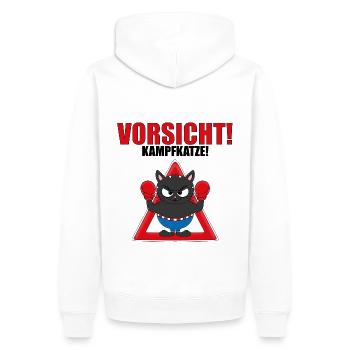 VORSICHT! KAMPFKATZE! - BOXER - BOXEN - KATER - Männer Premium Bio Hoodie - Weiß - Hinten - Nico (187cm)