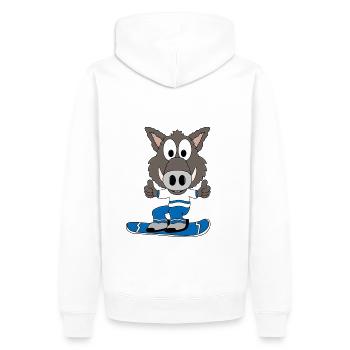 WILDSCHWEIN - SNOWBOARD - PISTENSAU - SPORT - Männer Premium Bio Hoodie - Weiß - Hinten - Nico (187cm)