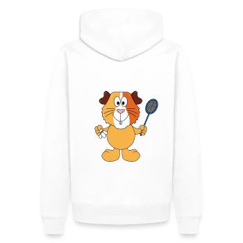 MEERSCHWEINCHEN - FEDERBALL - BADMINTON - SPORT - Männer Premium Bio Hoodie - Weiß - Hinten - Nico (187cm)