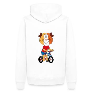 MEERSCHWEINCHEN - FAHRRAD - SPORT - KIND - BABY - Männer Premium Bio Hoodie - Weiß - Hinten - Nico (187cm)