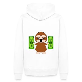 FAULTIER - GELD - TIER - TIERISCH - Männer Premium Bio Hoodie - Weiß - Hinten - Nico (187cm)