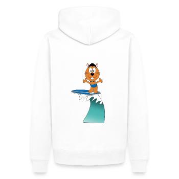 BIBER - OTTER - MARDER - SURFER - WELLENREITER - Männer Premium Bio Hoodie - Weiß - Hinten - Nico (187cm)
