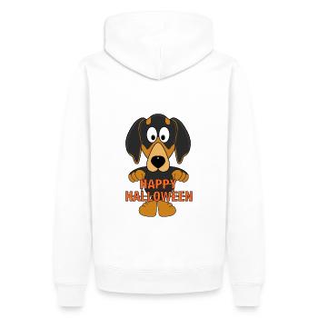 HUND - DACKEL - HAPPY HALLOWEEN - TIERISCH - Männer Premium Bio Hoodie - Weiß - Hinten - Nico (187cm)