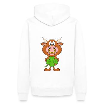 KLEEBLATT - GLÜCKSBRINGER - GLÜCK - STIER - BULLE - Männer Premium Bio Hoodie - Weiß - Hinten - Nico (187cm)