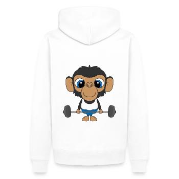SCHIMPANSE - AFFE - FITNESS - KIND - BABY - Männer Premium Bio Hoodie - Weiß - Hinten - Nico (187cm)