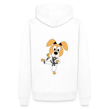KARATE - HUND - SELBSTVERTEIDIGUNG - KIND - BABY - Männer Premium Bio Hoodie - Weiß - Hinten - Nico (187cm)