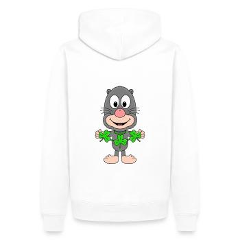 KLEEBLATT - MAULWURF - GLÜCK - TIER - KIND - BABY - Männer Premium Bio Hoodie - Weiß - Hinten - Nico (187cm)
