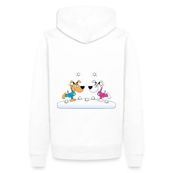 HUNDE - SCHNEEBALLSCHLACHT - TIERE - FUN - SCHNEE - Männer Premium Bio Hoodie - Weiß - Hinten - Nico (187cm)