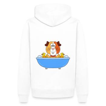 MEERSCHWEINCHEN - BADEN - BADEWANNE - BADEENTEN - Männer Premium Bio Hoodie - Weiß - Hinten - Nico (187cm)