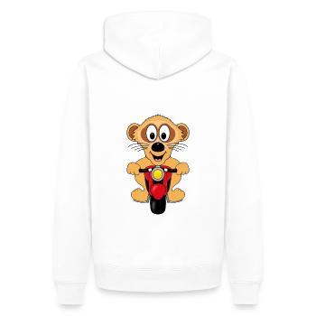 ERDMÄNNCHEN - MOTORRAD - BIKER - TIERISCH - Männer Premium Bio Hoodie - Weiß - Hinten - Nico (187cm)