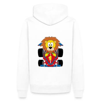 LÖWE - MOTORSPORT - RENNWAGEN - AUTO - TIER - Männer Premium Bio Hoodie - Weiß - Hinten - Nico (187cm)