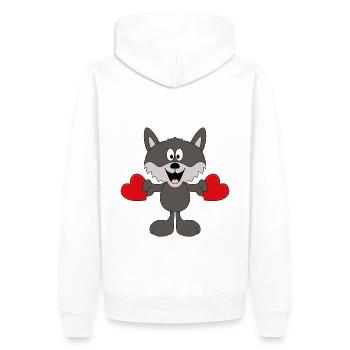 WOLF - LIEBE - LOVE - TIER - KIND - BABY - Männer Premium Bio Hoodie - Weiß - Hinten - Nico (187cm)