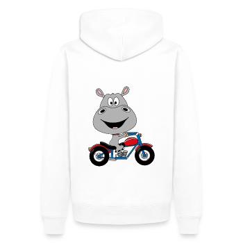 NILPFERD - MOTORRAD - TIER - KIND - BABY - Männer Premium Bio Hoodie - Weiß - Hinten - Nico (187cm)
