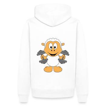 SCHAF - FITNESS - SPORT - BODYBUILDING - TIER - Männer Premium Bio Hoodie - Weiß - Hinten - Nico (187cm)