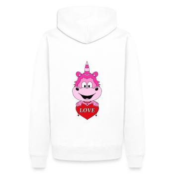 EINHORN - LIEBE - HERZ - LOVE - KIND - BABY - Männer Premium Bio Hoodie - Weiß - Hinten - Nico (187cm)