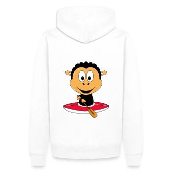 SCHWARZES SCHAF - KANU - KAJAK - TIER - SPORT - Männer Premium Bio Hoodie - Weiß - Hinten - Nico (187cm)