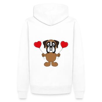 HUND - BOXER - LUFTBALLONS - LIEBE - LOVE - Männer Premium Bio Hoodie - Weiß - Hinten - Nico (187cm)