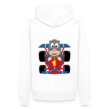 MAULWURF - RENNAUTO - AUTO - RENNFAHRER - TIER - Männer Premium Bio Hoodie - Weiß - Hinten - Nico (187cm)