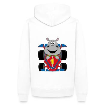NILPFERD - RENNFAHRER - AUTO - MOTORSPORT - Männer Premium Bio Hoodie - Weiß - Hinten - Nico (187cm)