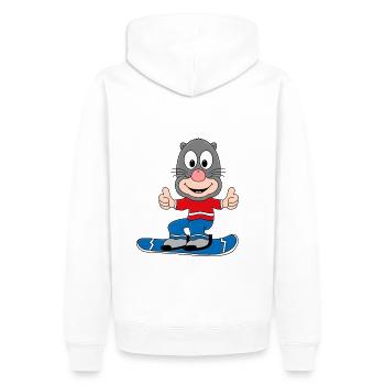 MAULWURF - SNOWBOARD - WINTERSPORT - TIER - Männer Premium Bio Hoodie - Weiß - Hinten - Nico (187cm)