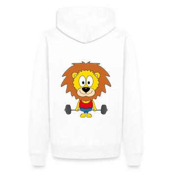 LÖWE - FITNESS - SPORT - TIERISCH - FIT - Männer Premium Bio Hoodie - Weiß - Hinten - Nico (187cm)