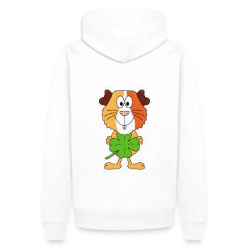 MEERSCHWEINCHEN - KLEEBLATT - GLÜCKSBRINGER - Männer Premium Bio Hoodie - Weiß - Hinten - Nico (187cm)