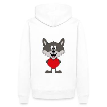 WOLF - HERZ - LIEBE - LOVE - TIER - KIND - BABY - Männer Premium Bio Hoodie - Weiß - Hinten - Nico (187cm)